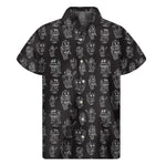 Black And White Robot Pattern Print Men's Short Sleeve Shirt