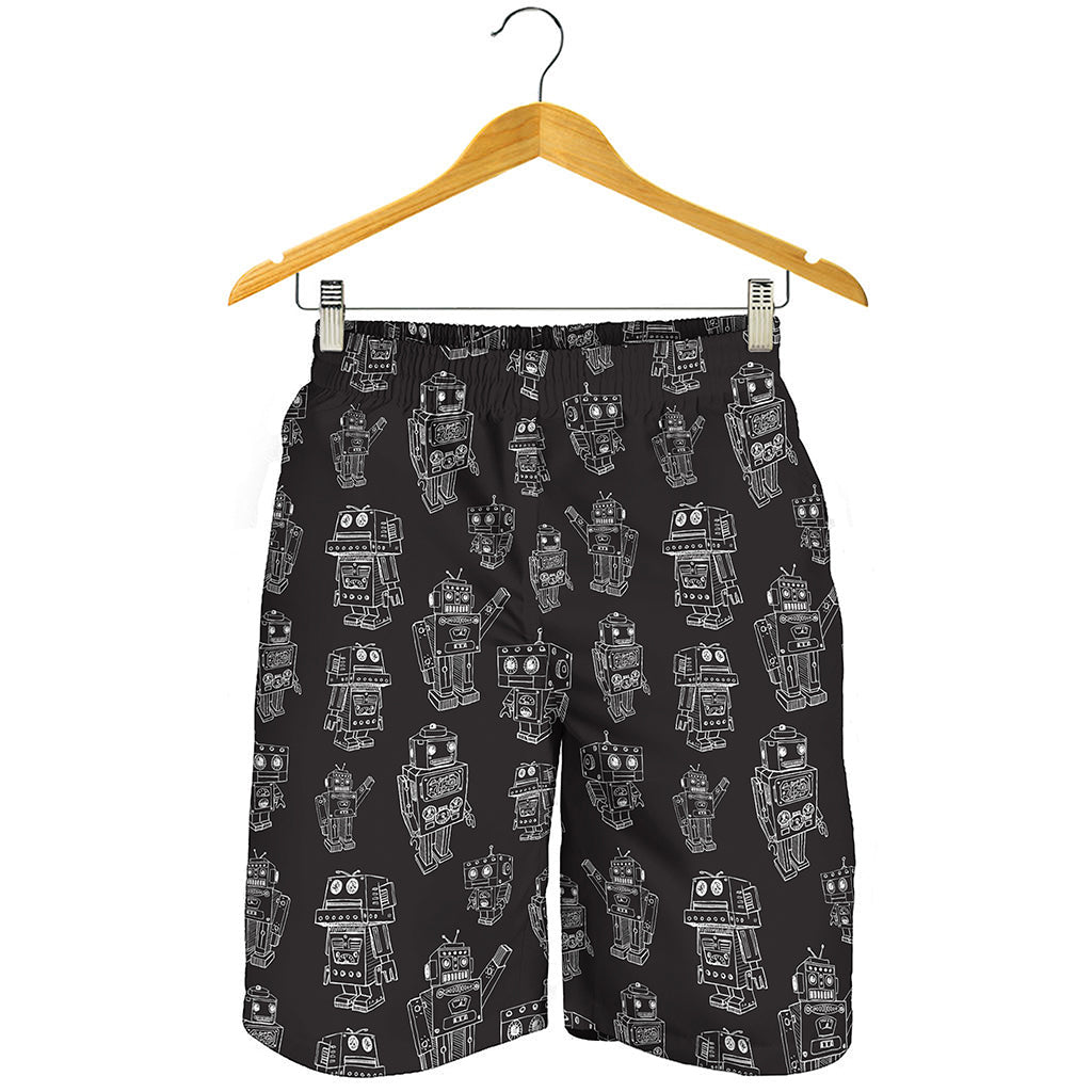 Black And White Robot Pattern Print Men's Shorts