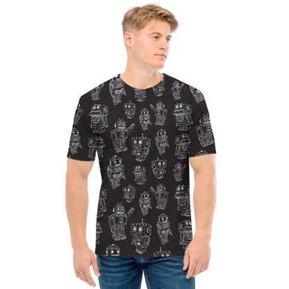 Black And White Robot Pattern Print Men's T-Shirt