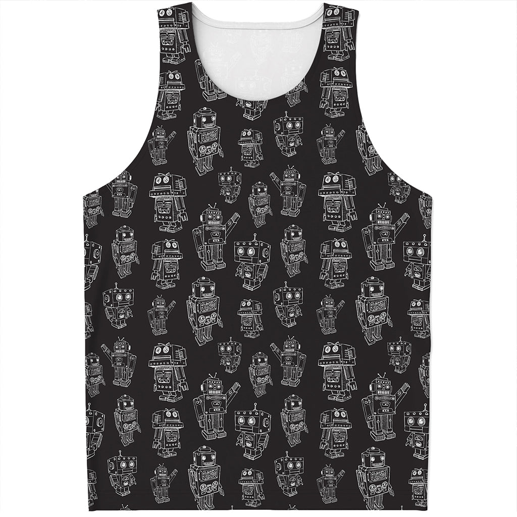 Black And White Robot Pattern Print Men's Tank Top