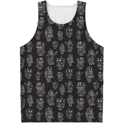 Black And White Robot Pattern Print Men's Tank Top