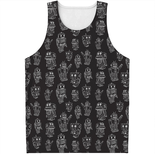 Black And White Robot Pattern Print Men's Tank Top