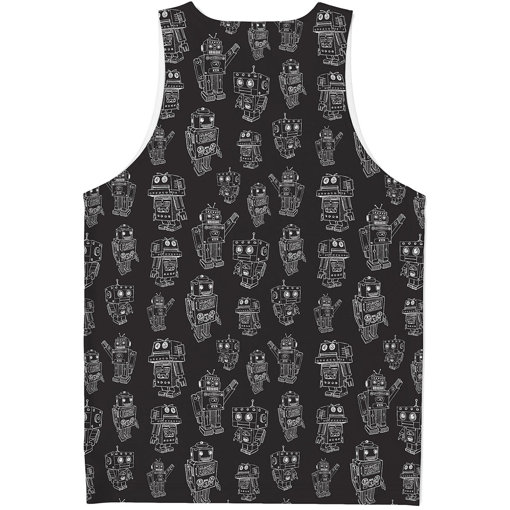 Black And White Robot Pattern Print Men's Tank Top
