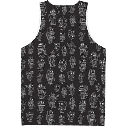 Black And White Robot Pattern Print Men's Tank Top