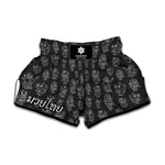 Black And White Robot Pattern Print Muay Thai Boxing Shorts