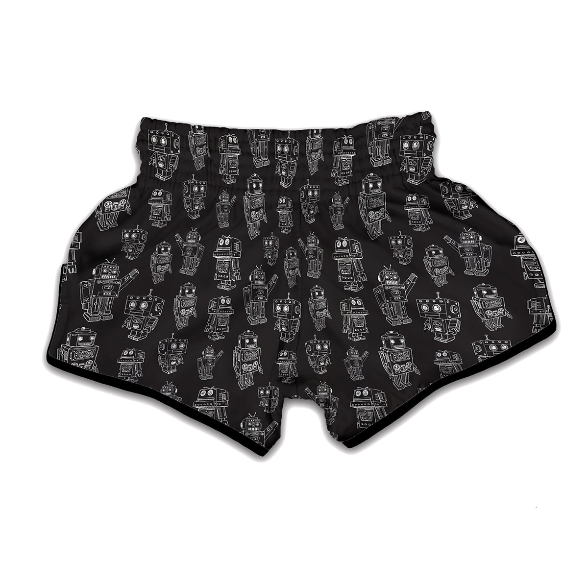 Black And White Robot Pattern Print Muay Thai Boxing Shorts