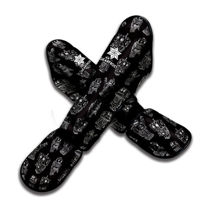 Black And White Robot Pattern Print Muay Thai Shin Guard