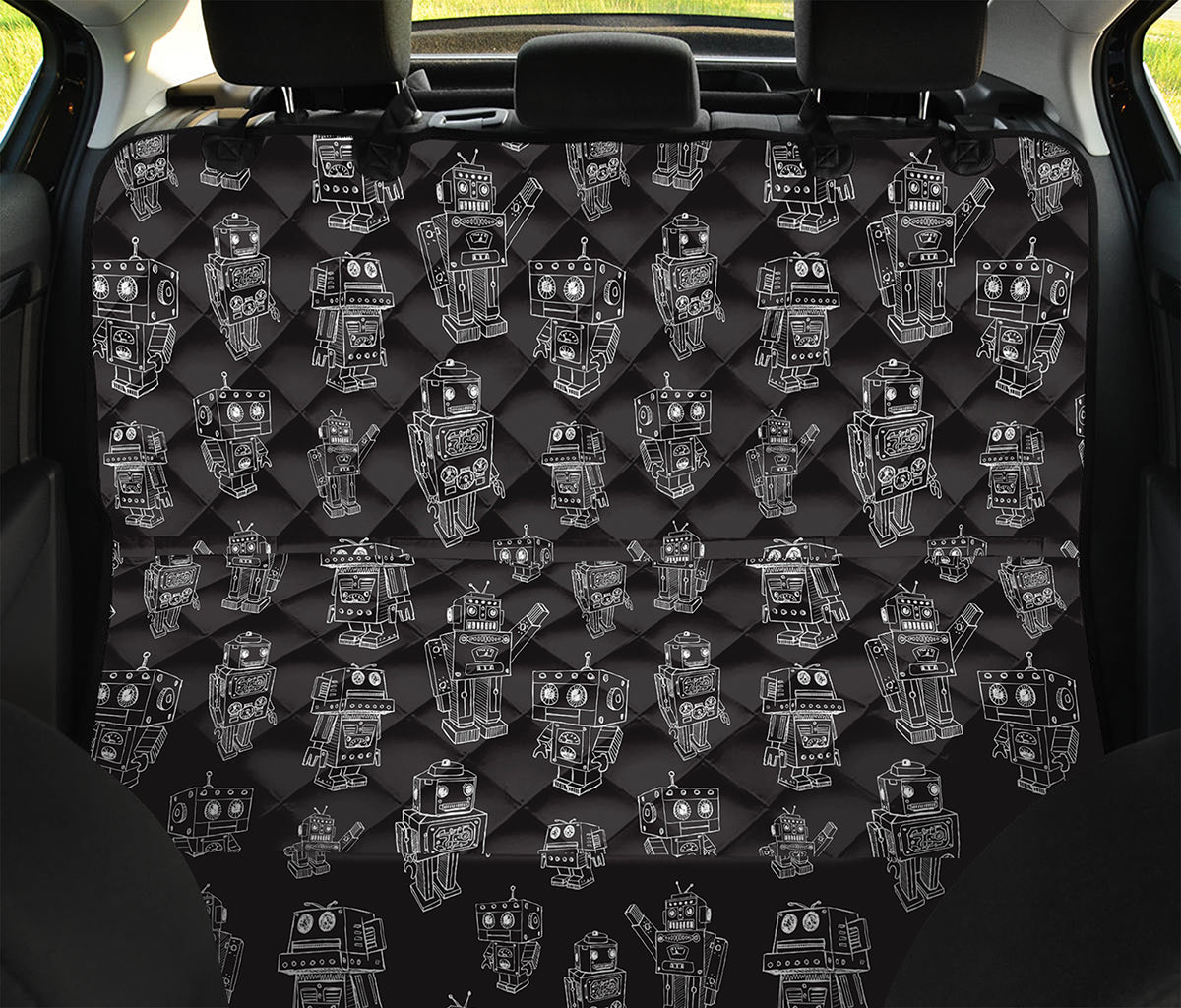 Black And White Robot Pattern Print Pet Car Back Seat Cover