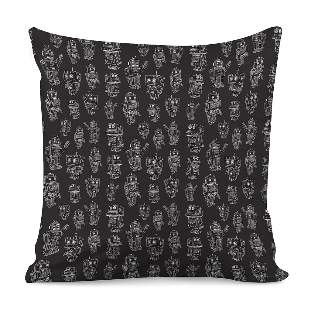 Black And White Robot Pattern Print Pillow Cover