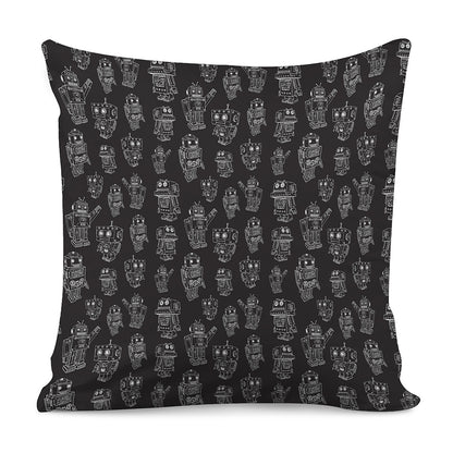 Black And White Robot Pattern Print Pillow Cover
