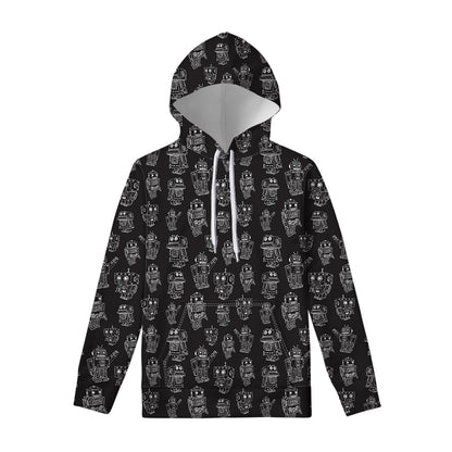 Black And White Robot Pattern Print Pullover Hoodie