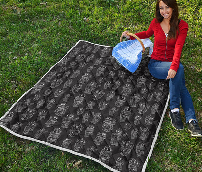 Black And White Robot Pattern Print Quilt