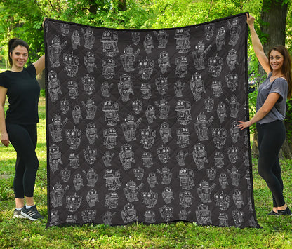 Black And White Robot Pattern Print Quilt
