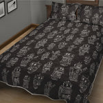 Black And White Robot Pattern Print Quilt Bed Set
