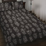 Black And White Robot Pattern Print Quilt Bed Set