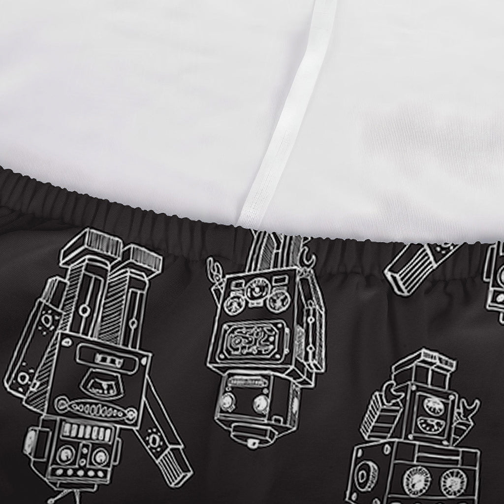 Black And White Robot Pattern Print Sofa Cover