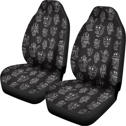 Black And White Robot Pattern Print Universal Fit Car Seat Covers