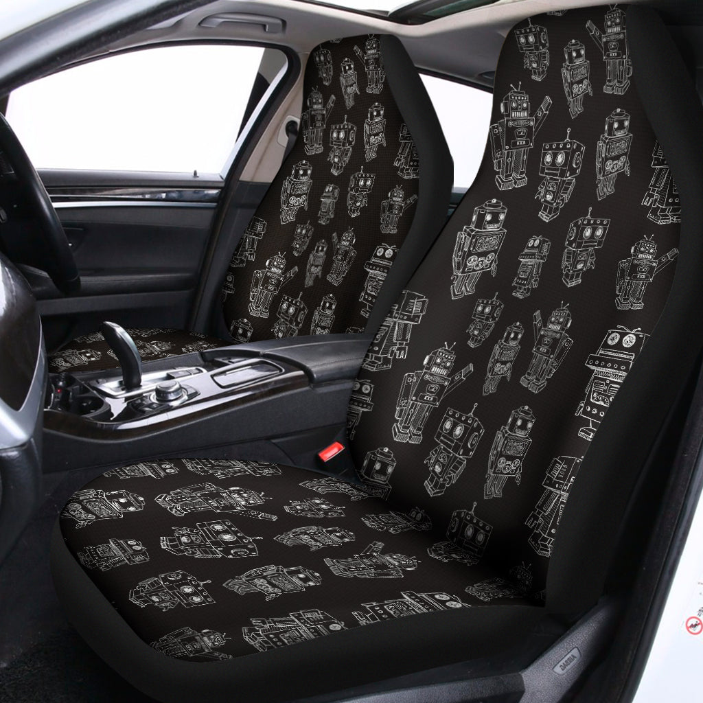Black And White Robot Pattern Print Universal Fit Car Seat Covers
