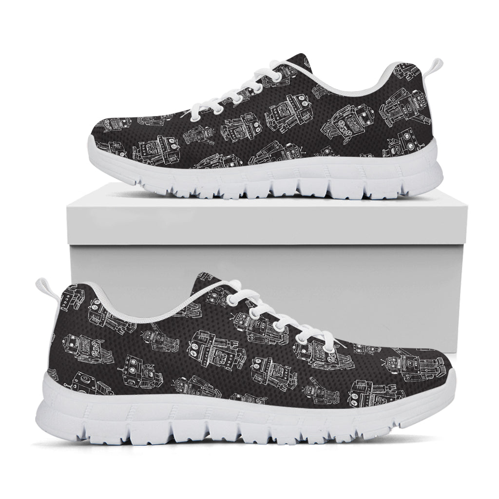 Black And White Robot Pattern Print White Sneakers