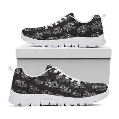 Black And White Robot Pattern Print White Sneakers
