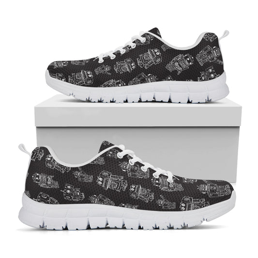 Black And White Robot Pattern Print White Sneakers