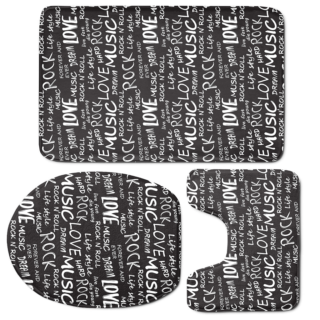 Black And White Rock And Roll Print 3 Piece Bath Mat Set