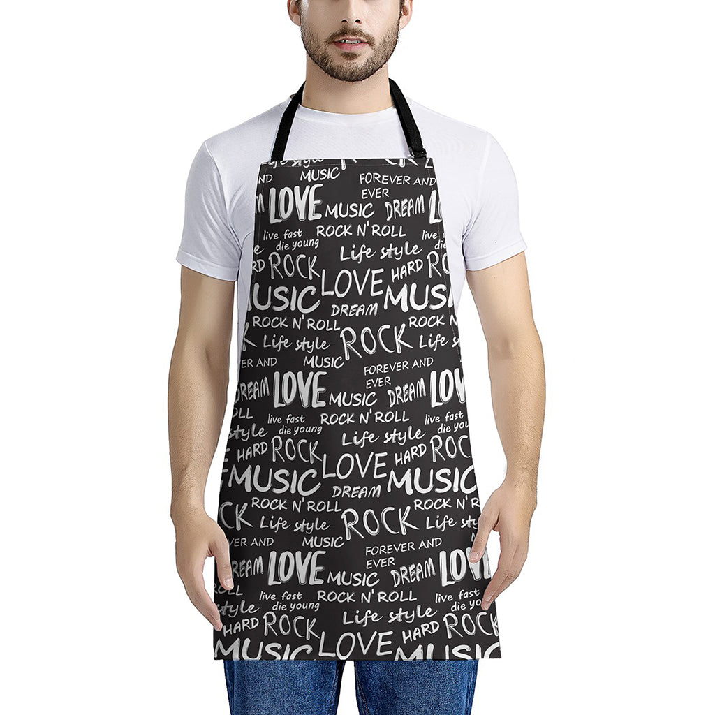 Black And White Rock And Roll Print Apron