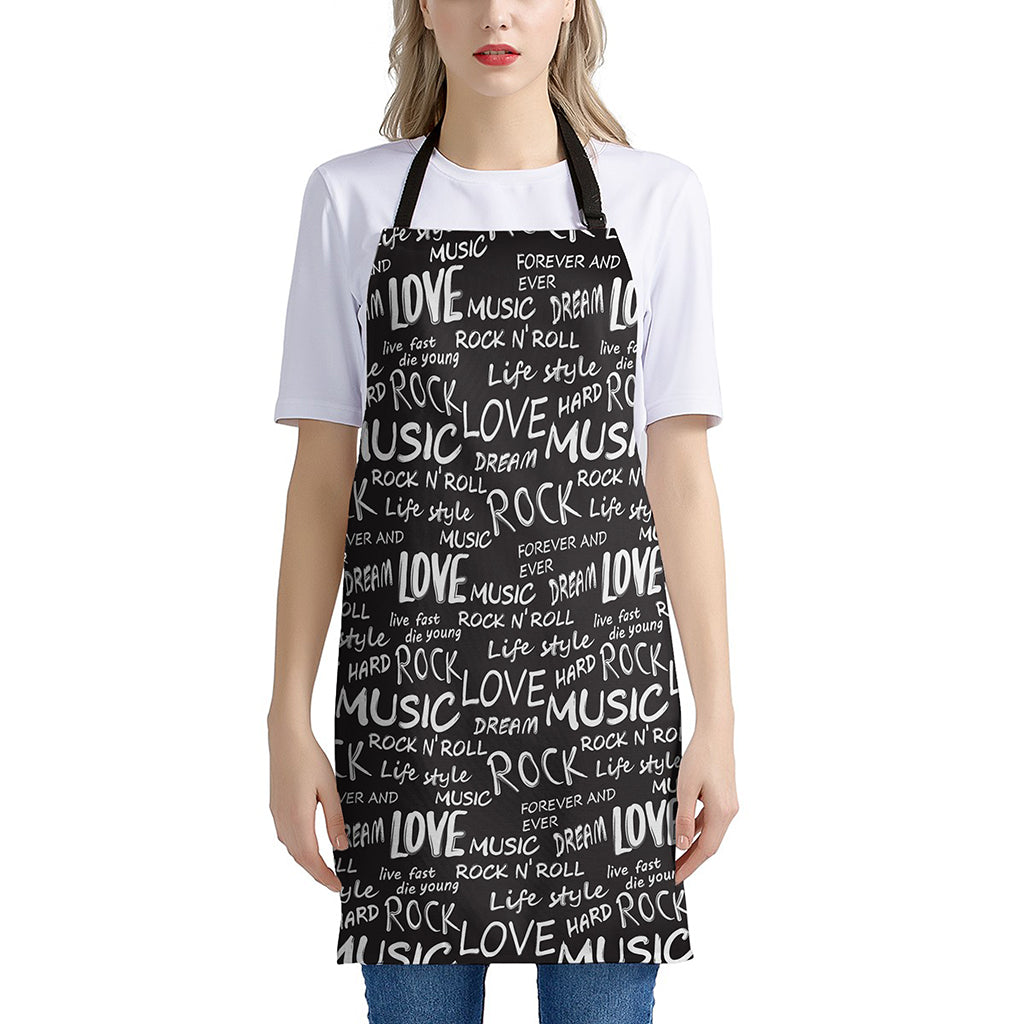 Black And White Rock And Roll Print Apron