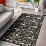 Black And White Rock And Roll Print Area Rug