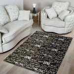 Black And White Rock And Roll Print Area Rug