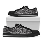 Black And White Rock And Roll Print Black Low Top Shoes