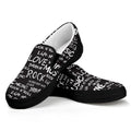 Black And White Rock And Roll Print Black Slip On Sneakers