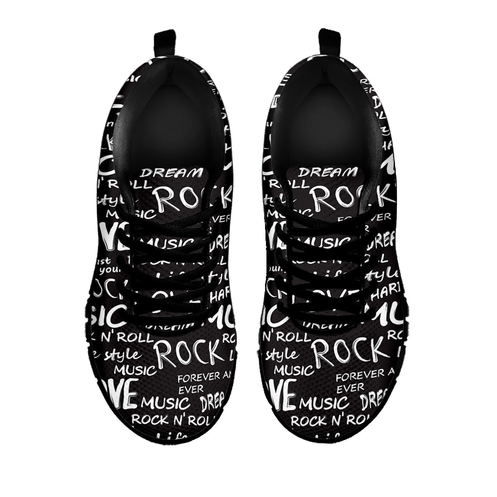 Black And White Rock And Roll Print Black Sneakers
