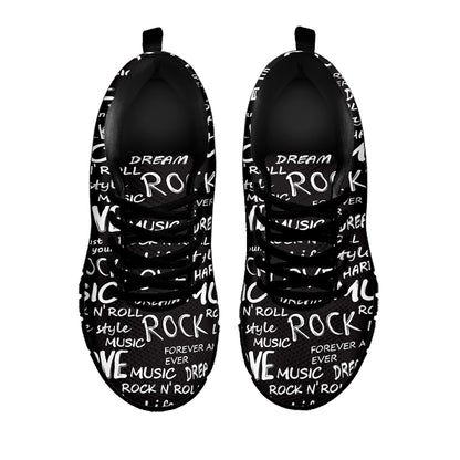 Black And White Rock And Roll Print Black Sneakers