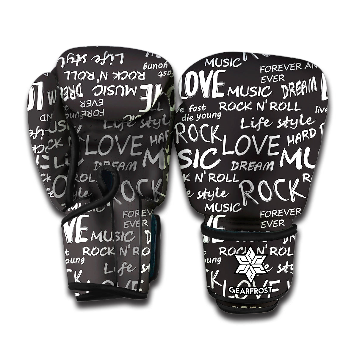 Black And White Rock And Roll Print Boxing Gloves