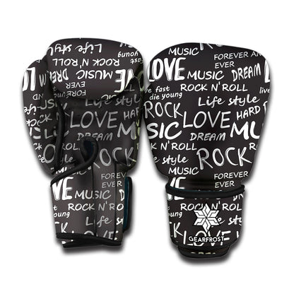 Black And White Rock And Roll Print Boxing Gloves