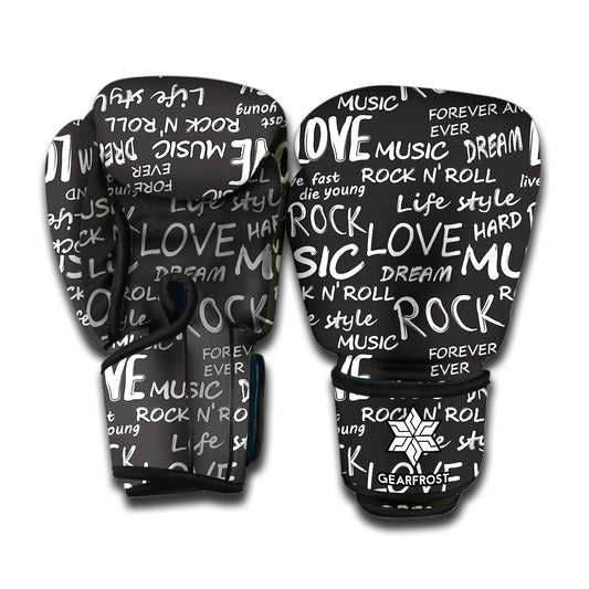 Black And White Rock And Roll Print Boxing Gloves