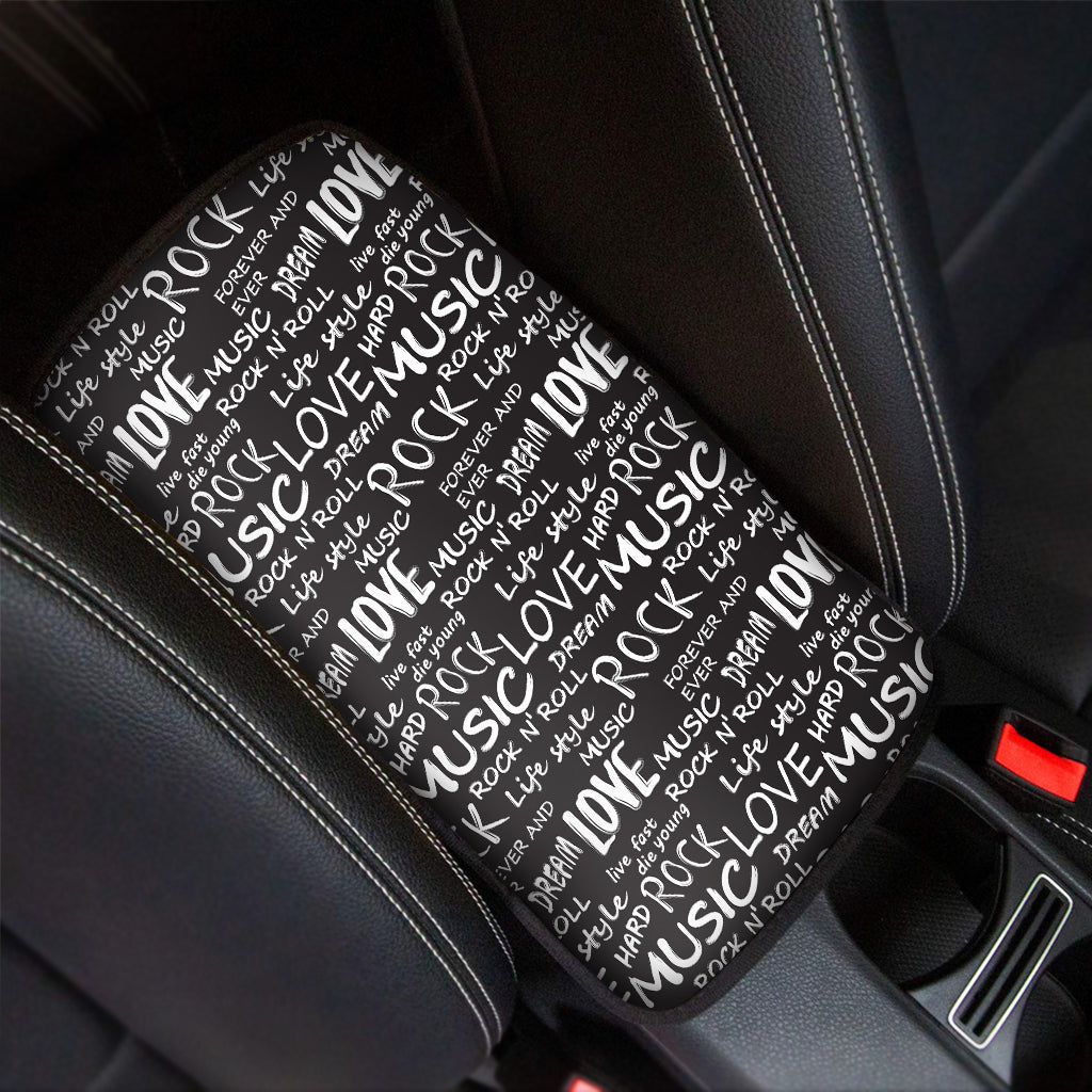 Black And White Rock And Roll Print Car Center Console Cover