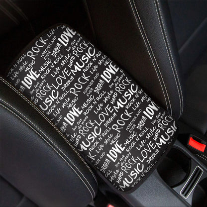 Black And White Rock And Roll Print Car Center Console Cover