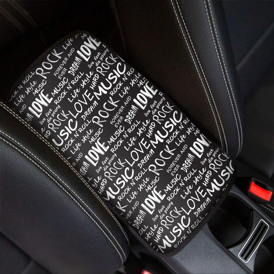Black And White Rock And Roll Print Car Center Console Cover