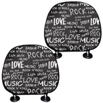 Black And White Rock And Roll Print Car Headrest Covers