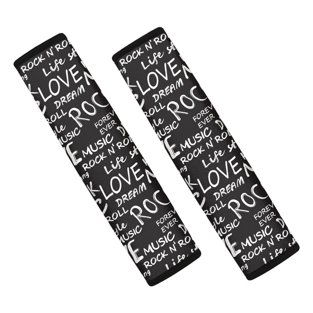 Black And White Rock And Roll Print Car Seat Belt Covers