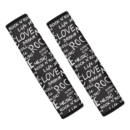 Black And White Rock And Roll Print Car Seat Belt Covers