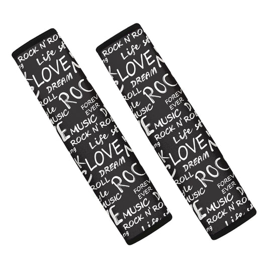 Black And White Rock And Roll Print Car Seat Belt Covers