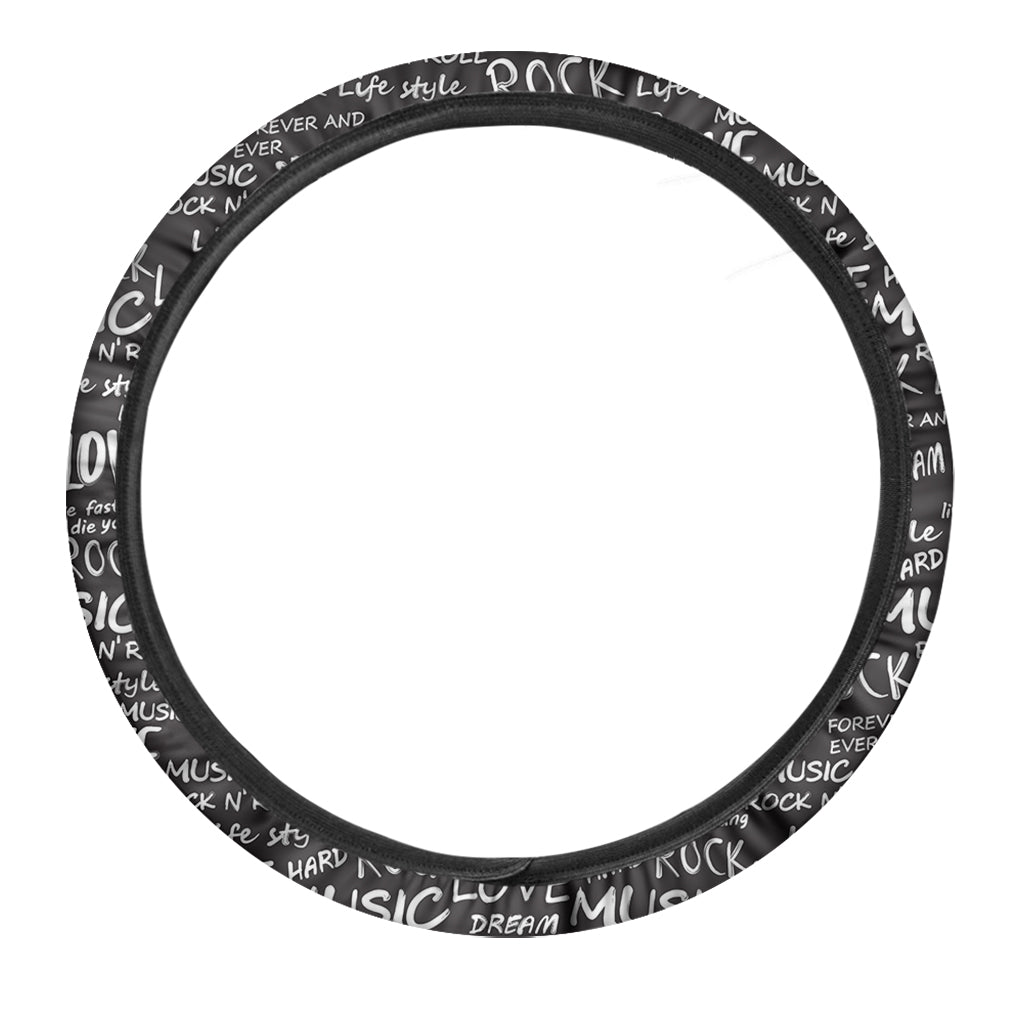 Black And White Rock And Roll Print Car Steering Wheel Cover