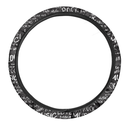 Black And White Rock And Roll Print Car Steering Wheel Cover