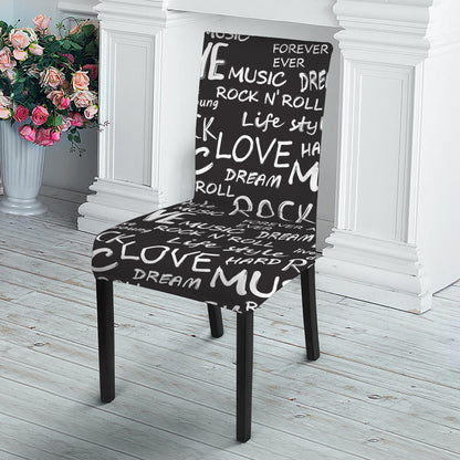 Black And White Rock And Roll Print Dining Chair Slipcover