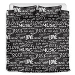 Black And White Rock And Roll Print Duvet Cover Bedding Set