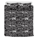 Black And White Rock And Roll Print Duvet Cover Bedding Set