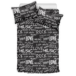 Black And White Rock And Roll Print Duvet Cover Bedding Set